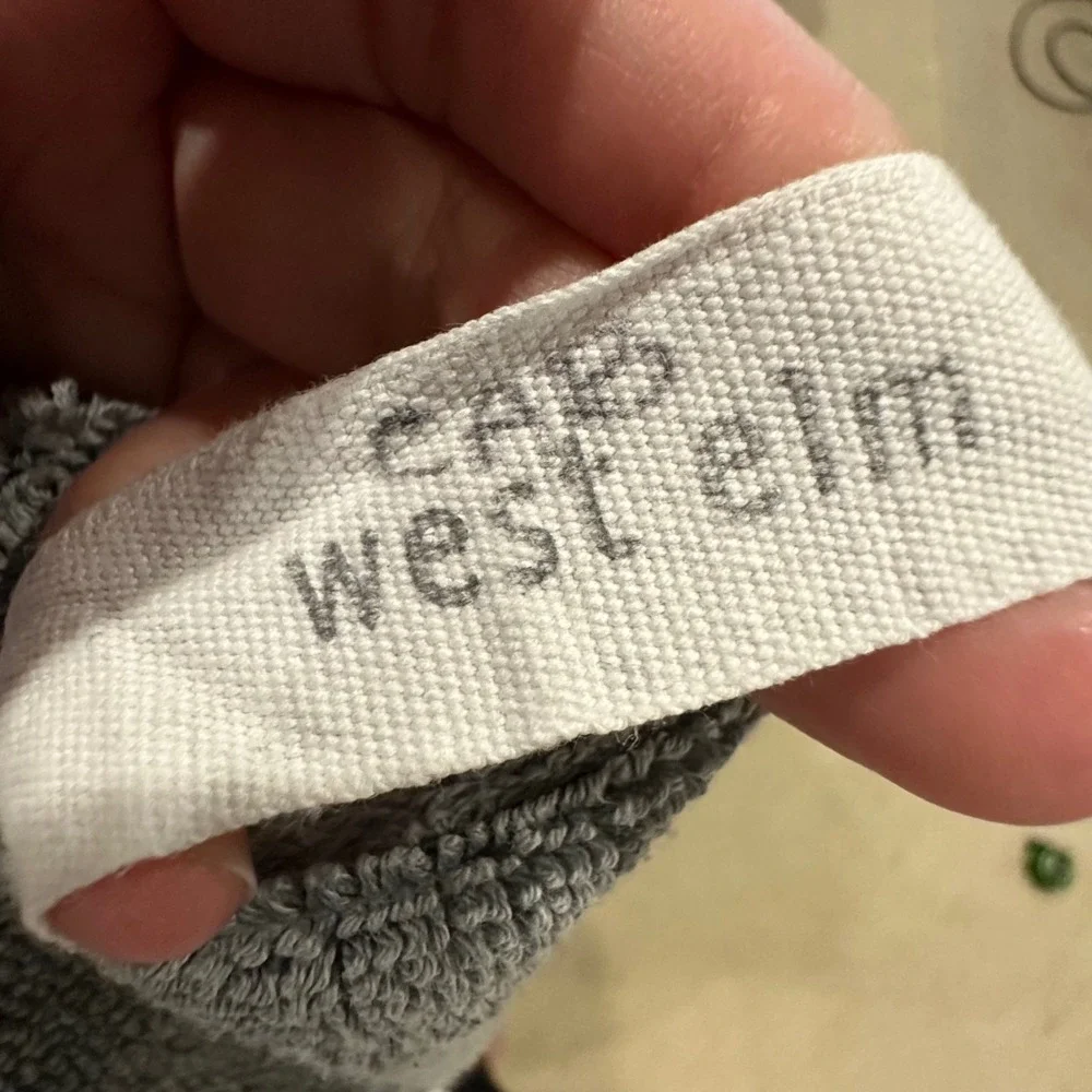West Elm Gray White Striped Cotton Bath Towel